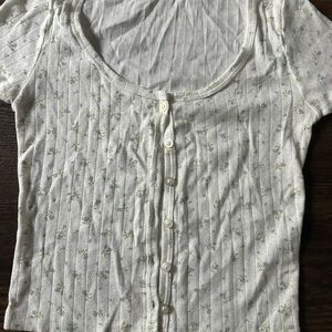 Brandy Melville White Floral Button Down Shirt